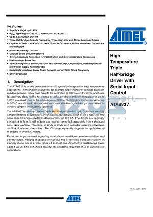 ATA6827-PIQW datasheet - Serial Data Interface, Daisy Chain Capable, up to 2 MHz Clock Frequency