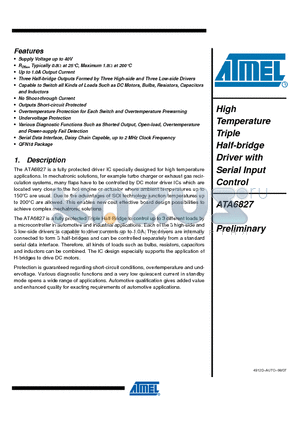 ATA6827 datasheet - High Temperature Triple Half-bridge Driver with Serial Input Control