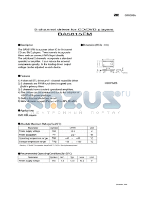 BA5815FM datasheet - 5-channel driver for CD/DVD players