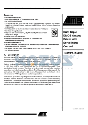 ATA6829 datasheet - Dual Triple DMOS Output Driver with Serial Input Control