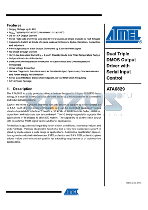 ATA6829-T3QY datasheet - Dual Triple DMOS Output Driver with Serial Input Control