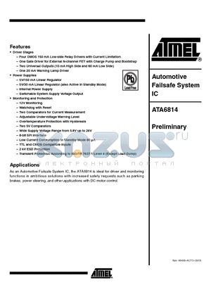 ATA6814 datasheet - Automotive Failsafe System IC