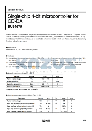 BU34675 datasheet - Single-chip 4-bit microcontroller for