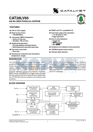 CAT28LV65H13I-15T datasheet - 64K-Bit CMOS PARALLEL EEPROM