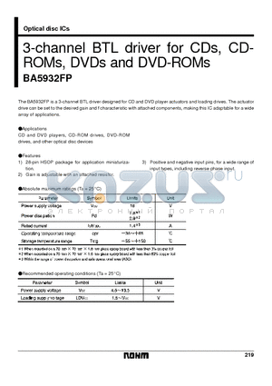BA5932 datasheet - 3-channel BTL driver for CDs, CDROMs, DVDs and DVD-ROMs