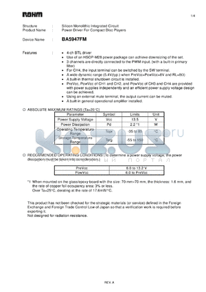 BA5947FM_1 datasheet - Power Driver For Compact Disc Players