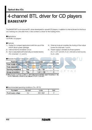 BA5937AFP datasheet - 4-channel BTL driver for CD players