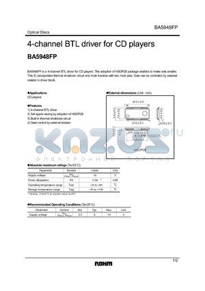BA5948FP datasheet - 4-channel BTL driver for CD players
