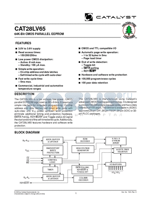 CAT28LV65KI-25T datasheet - 64K-Bit CMOS PARALLEL EEPROM