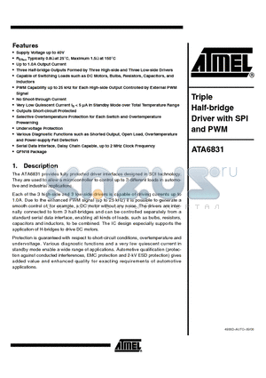 ATA6831-PIPW datasheet - Triple Half-bridge Driver with SP and PWM