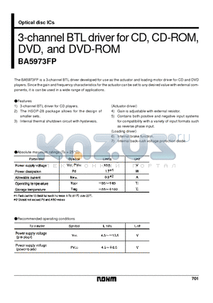 BA5973 datasheet - 3-channel BTL driver for CD, CD-ROM, DVD, and DVD-ROM