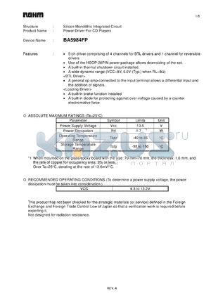 BA5984FP datasheet - Power Driver For CD Players