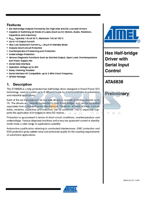 ATA6838-PXQW datasheet - Hex Half-bridge Driver with Serial Input Control