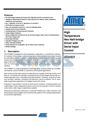 ATA6837-PXQW datasheet - High Temperature Hex Half-bridge Driver with Serial Input Control