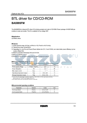 BA5995FM datasheet - BTL driver for CD/CD-ROM