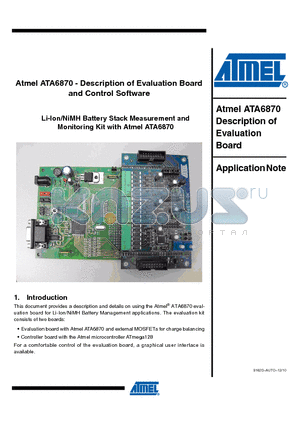 ATA6870 datasheet - Li-Ion/NiMH Battery Stack Measurement and Monitoring Kit Atmel ATA6870