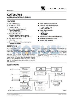 CAT28LV65PA-30T datasheet - 64K-Bit CMOS PARALLEL E2PROM