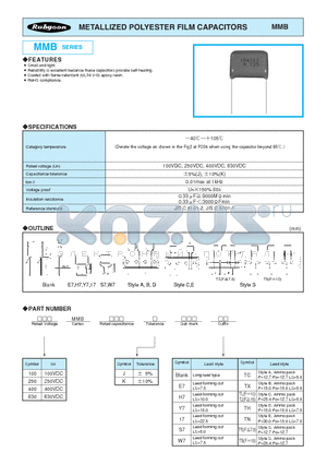 400MMB105JTC datasheet - METALLIZED POLYESTER FILM CAPACITORS