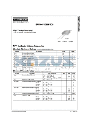 BU406 datasheet - High Voltage Switching