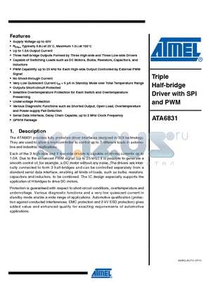 ATA6831-PISW datasheet - Very Low Quiescent Current IVS < 5 lA in Standby Mode over Total Temperature Range