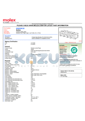 0432236122 datasheet - Modular Jack, Right Angle, Low Profile, 6/4, 2 Ports