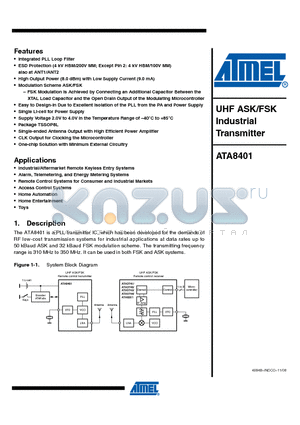 ATA8401 datasheet - UHF ASK/FSK Industrial Transmitter