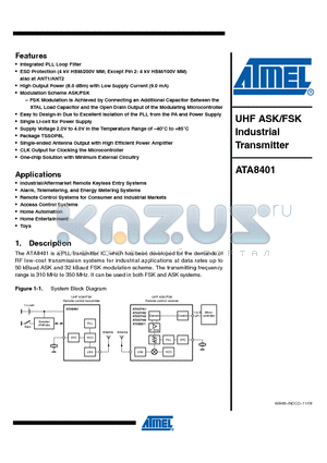 ATA8401-6AQY datasheet - UHF ASK/FSK Industrial Transmitter