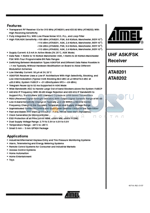 ATA8202 datasheet - UHF ASK/FSK Receiver