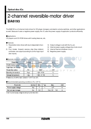 BA6193 datasheet - 2-channel reversible-motor driver