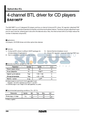 BA6196FP datasheet - 4-channel BTL driver for CD players