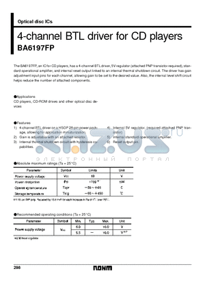 BA6197 datasheet - 4-channel BTL driver for CD players