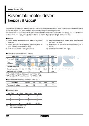 BA6208 datasheet - Reversible motor driver