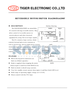 BA6208 datasheet - REVERSIBLE MOTOR DRIVER