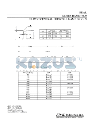 BA5P5 datasheet - SILICON GENERAL PURPOSE 1.0 AMP DIODES