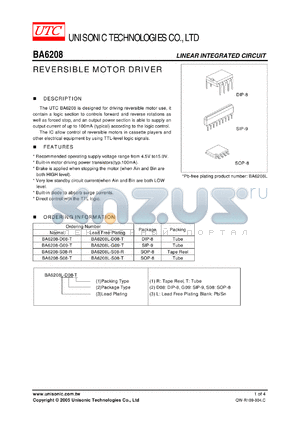 BA6208-S08-T datasheet - REVERSIBLE MOTOR DRIVER