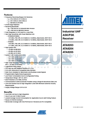 ATA8203P3-TKQY datasheet - Industrial UHF ASK/FSK Receiver