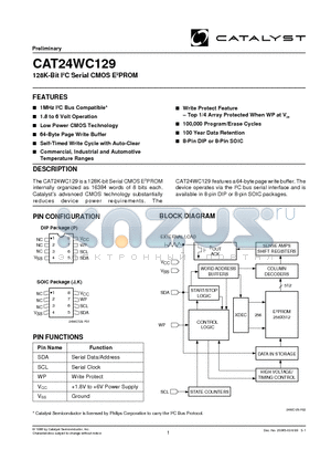 CAT28WC129JI-TE13 datasheet - 128K-Bit I2C Serial CMOS E2PROM