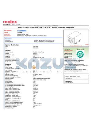 0432496004 datasheet - Modular Jack, Right Angle, Low Profile, 6/4, Panel Stops