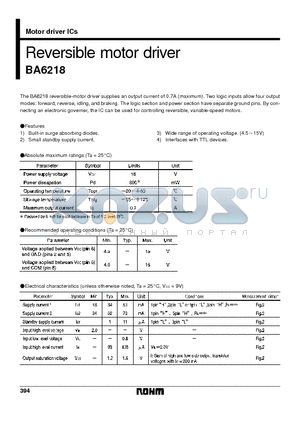 BA6218 datasheet - Reversible motor driver