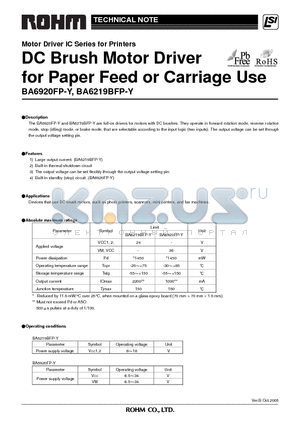 BA6219BFP-Y datasheet - DC Brush Motor Driver for Paper Feed or Carriage Use