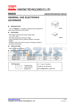 BA6220G-S08-R datasheet - GENERAL USE ELECTRONIC GOVERNOR