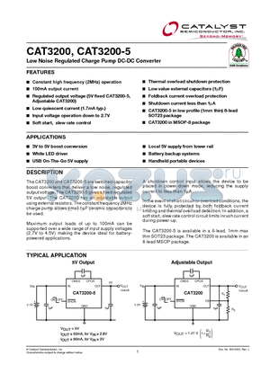 CAT3200-5 datasheet - Low Noise Regulated Charge Pump DC-DC Converter