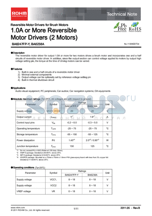 BA6238A datasheet - 1.0A or More Reversible Motor Drivers (2 Motors)