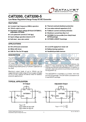 CAT3200ZI-TE7 datasheet - Low Noise Regulated Charge Pump DC-DC Converter