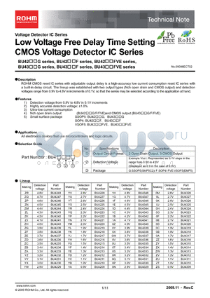 BU4211 datasheet - Low Voltage Free Delay Time Setting CMOS Voltage Detector IC Series