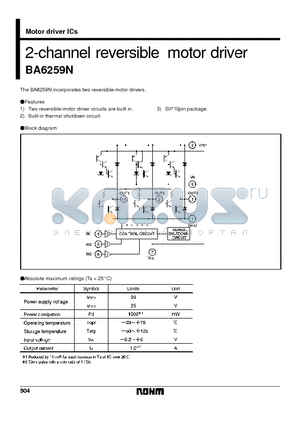 BA6259 datasheet - 2-channel reversible motor driver