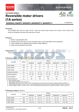 BA6285AFP-Y datasheet - Reversible motor drivers (1A series)