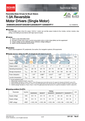 BA6285AFP-Y datasheet - 1.0A Reversible Motor Drivers (Single Motor)