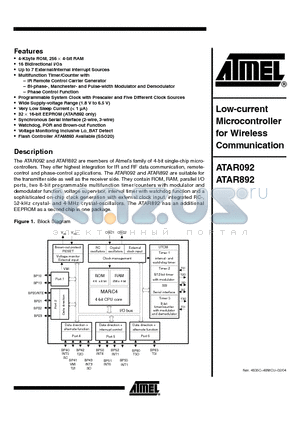 ATAR892 datasheet - Low-current Microcontroller for Wireless Communication