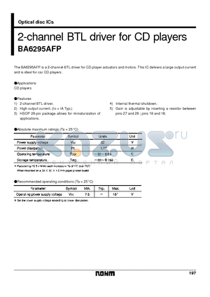 BA6295 datasheet - 2-channel BTL driver for CD players